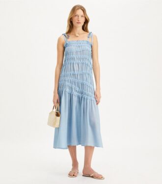 Abito in viscosa con spalline e smock