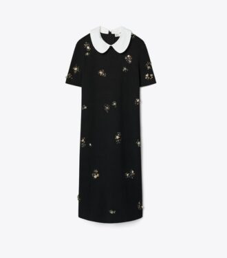 Abito maglione con collo in popeline decorato