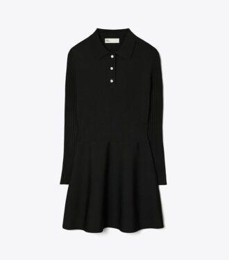 Abito mini polo a maniche lunghe in maglia tecnica