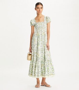 Abito smockato in cotone stampato
