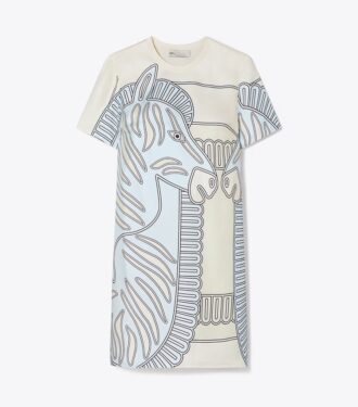 Abito T-shirt con stampa in seta sul davanti