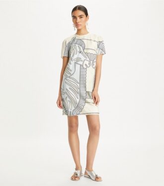 Abito T-shirt con stampa in seta sul davanti