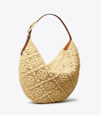 Borsa a palloncino in rafia con monogramma T Monogram