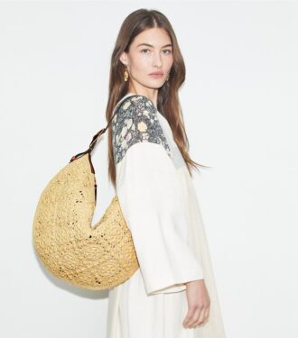 Borsa a palloncino in rafia con monogramma T Monogram