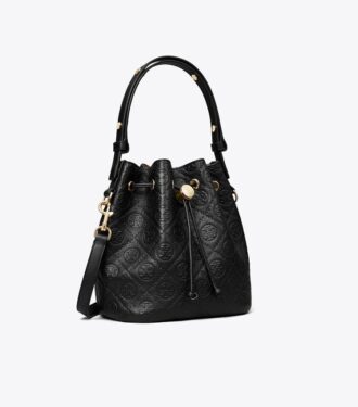 Borsa a secchiello con T Monogram in pelle martellata