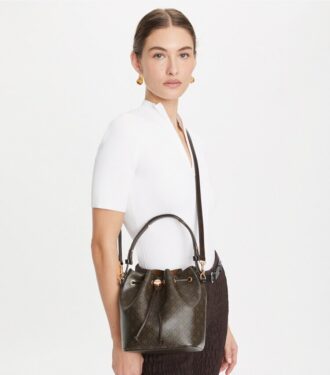 Borsa a secchiello in tela rivestita con T Monogram
