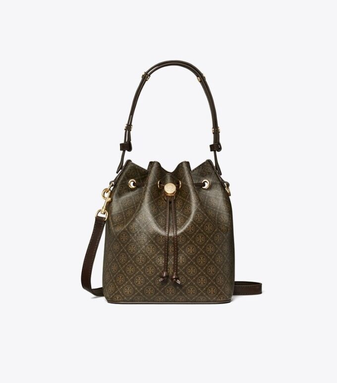 Borsa a secchiello in tela rivestita con T Monogram Borsa a secchiello in tela rivestita con T Monogram