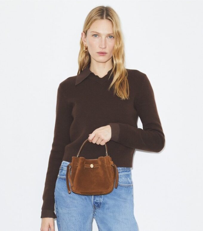 Borsa a secchiello Mini Romy in pelle scamosciata