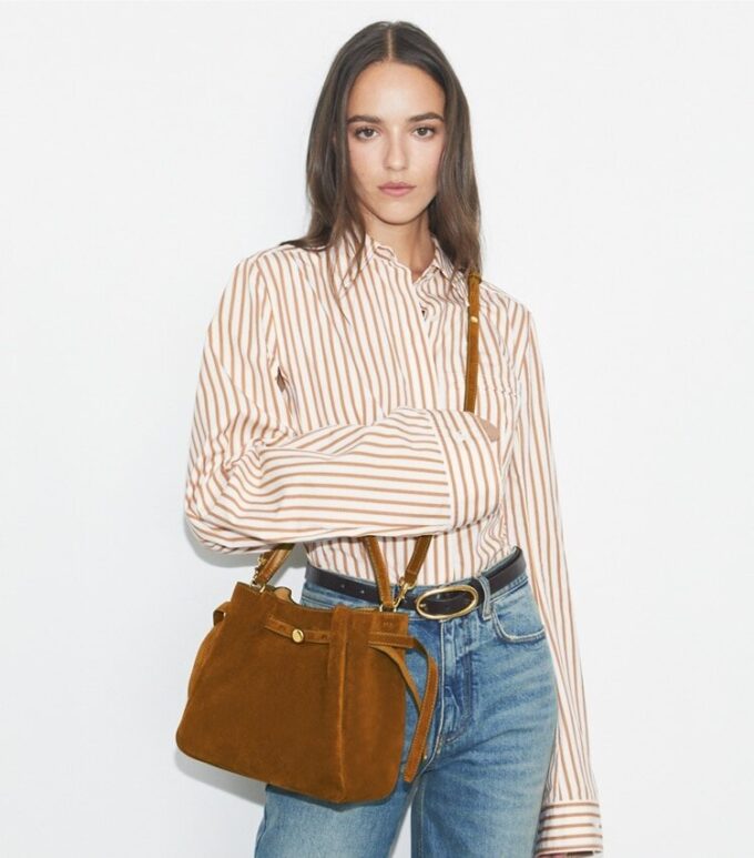 Borsa a secchiello Romy in pelle scamosciata