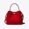 Borsa a secchiello Romy in pelle scamosciata con cuciture a vista