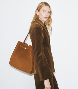 Borsa a secchiello Romy in pelle scamosciata grande