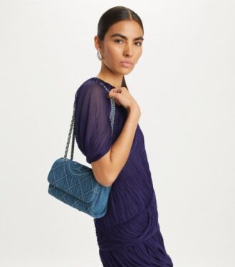 Borsa a tracolla convertibile Small Fleming in morbido denim