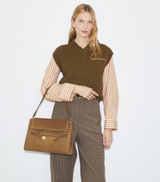 Borsa a tracolla grande Lee Radziwill in pelle scamosciata