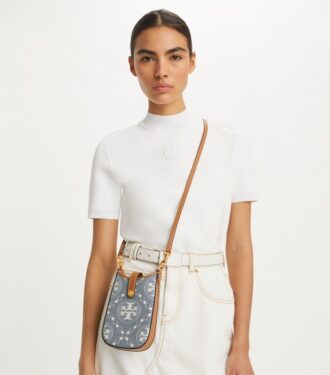 Borsa a tracolla in denim con monogramma T Monogram