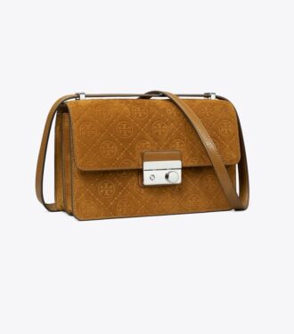 Borsa a tracolla in pelle scamosciata con monogramma T Monogram