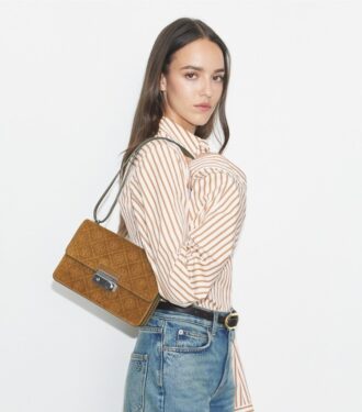 Borsa a tracolla in pelle scamosciata con monogramma T Monogram
