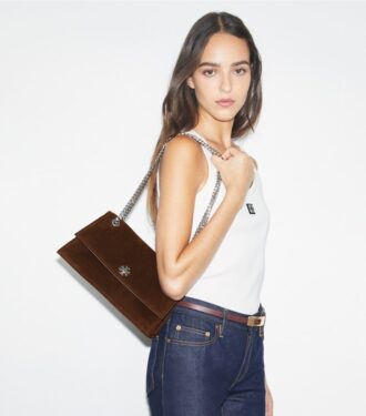 Borsa a tracolla Kira Turnlock in pelle scamosciata