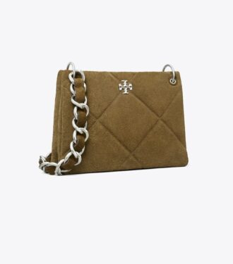 Borsa a tracolla piccola Kira Diamond Quilt in pelle scamosciata