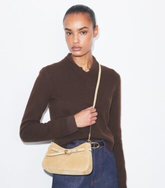 Borsa a tracolla Romy in pelle scamosciata con chiusura a zip