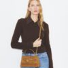Borsa con manici Mini Lee Radziwill in pelle scamosciata con frange