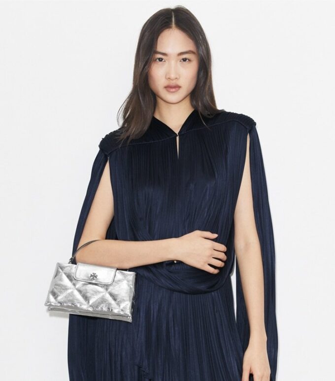 Borsa con manico superiore metallico Kira Diamond Quilt