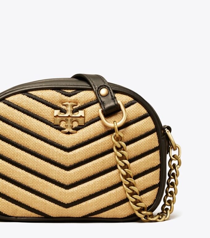 Borsa fotografica piccola in paglia morbida Kira Chevron