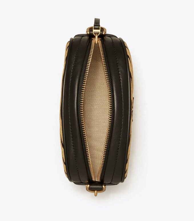 Borsa fotografica piccola in paglia morbida Kira Chevron