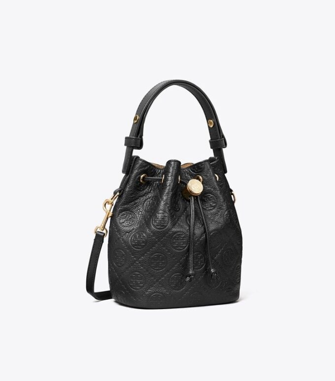 Borsa mini a secchiello con monogramma T Monogram in pelle martellata Borsa mini a secchiello con monogramma T Monogram in pelle martellata