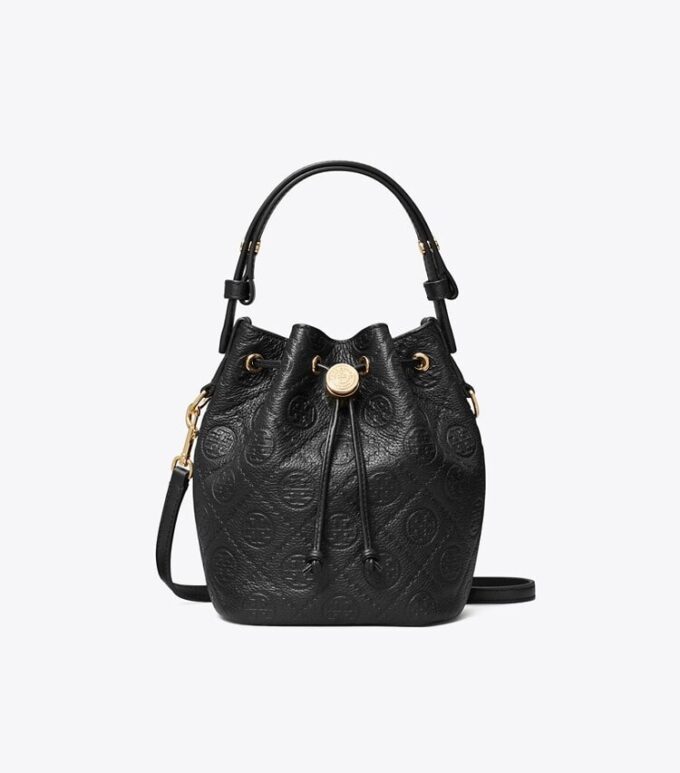 Borsa mini a secchiello con monogramma T Monogram in pelle martellata Borsa mini a secchiello con monogramma T Monogram in pelle martellata