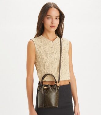 Borsa mini a secchiello in tela rivestita con T Monogram