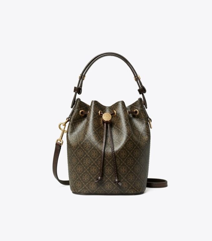 Borsa mini a secchiello in tela rivestita con T Monogram