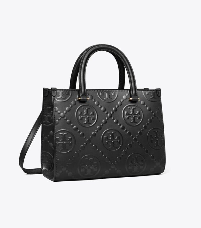 Borsa tote con manici superiori e motivo T Monogram in rilievo