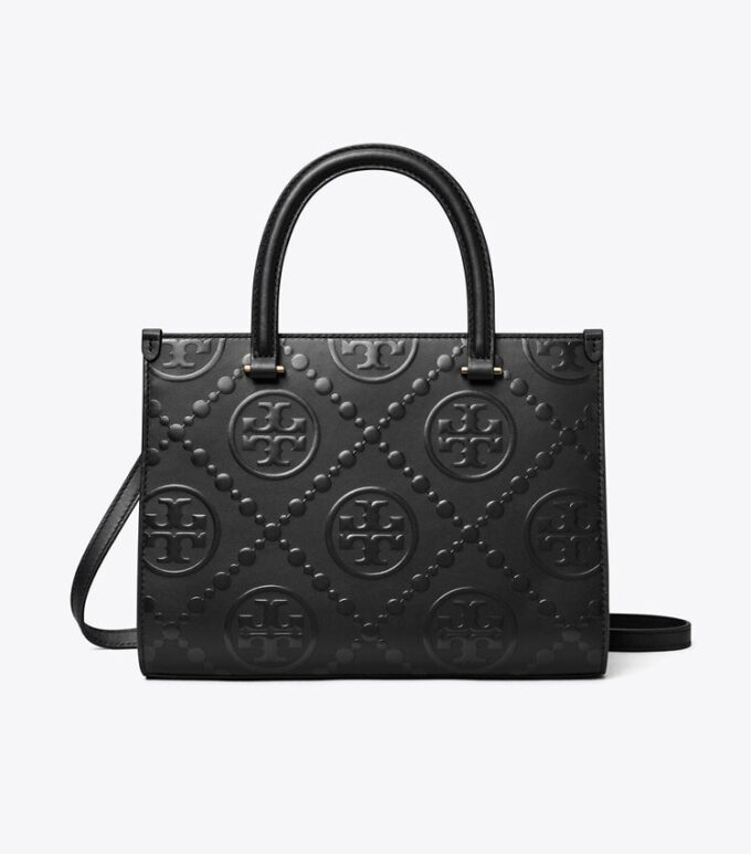 Borsa tote con manici superiori e motivo T Monogram in rilievo