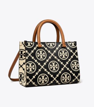 Borsa tote con manici superiori in pelle goffrata a contrasto T Monogram T