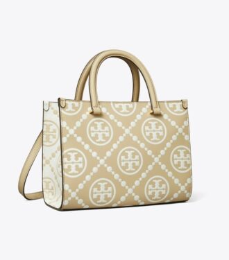 Borsa tote con manici superiori in pelle goffrata a contrasto T Monogram T