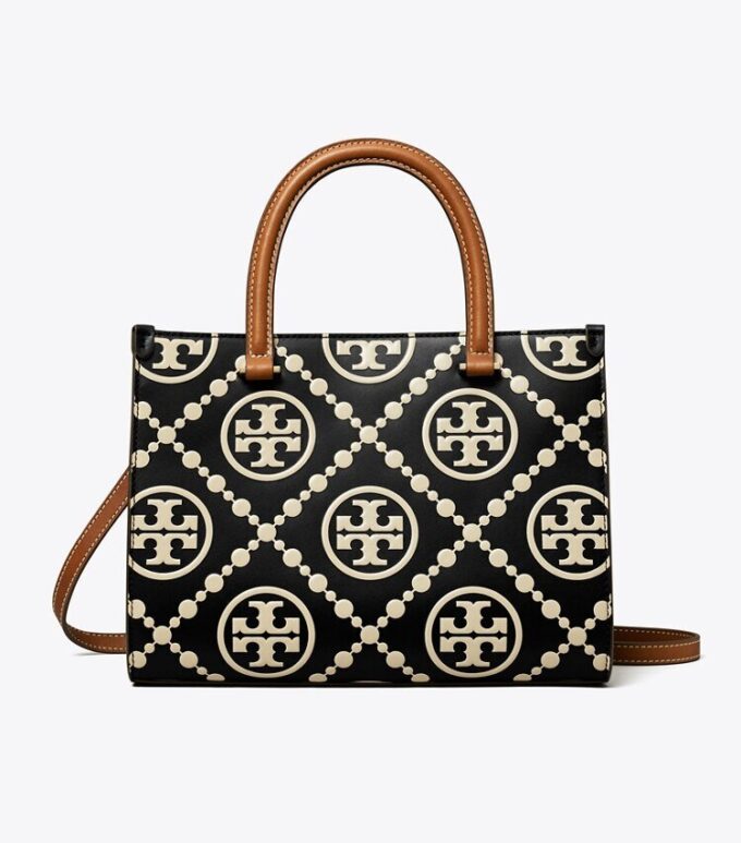 Borsa tote con manici superiori in pelle goffrata a contrasto T Monogram T