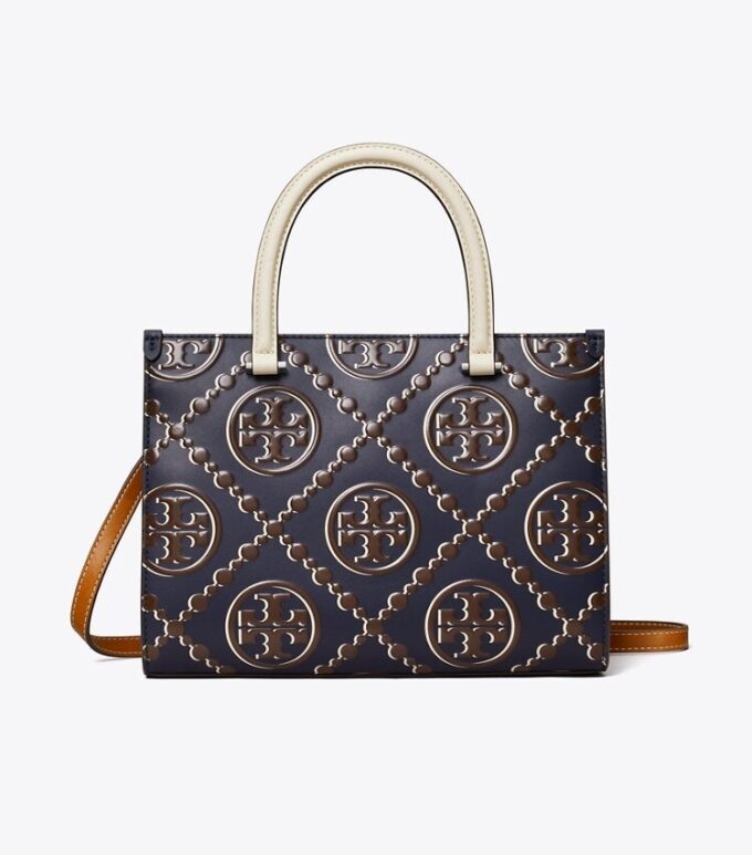 Borsa tote con manici superiori in pelle goffrata a contrasto T Monogram T