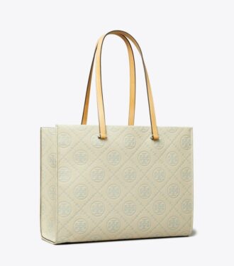 Borsa tote con monogramma T in pelle martellata