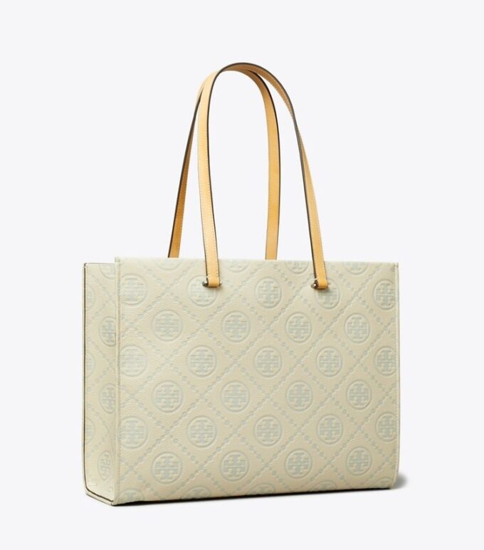 Borsa tote con monogramma T in pelle martellata Borsa tote con monogramma T in pelle martellata