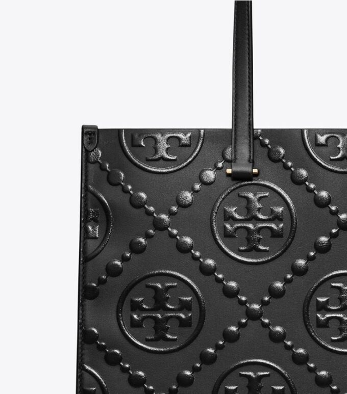Borsa tote con monogramma T in rilievo