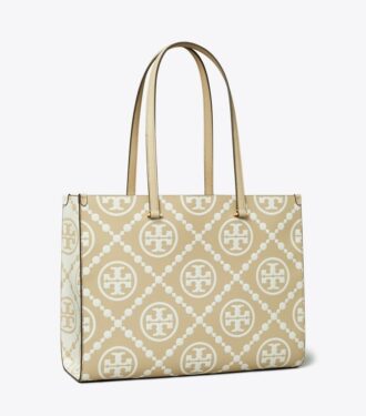 Borsa tote con monogramma T in rilievo a contrasto