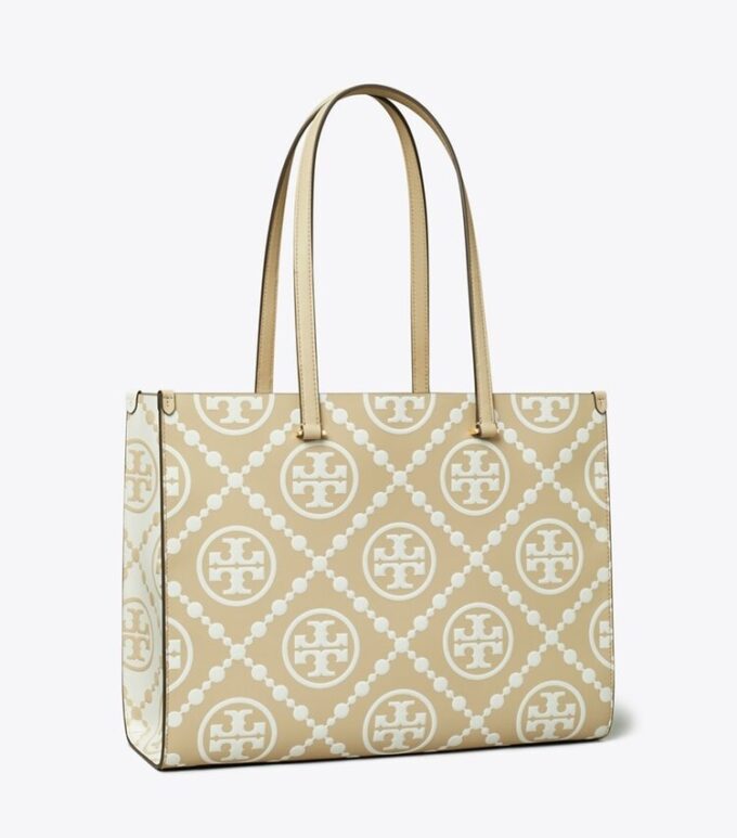 Borsa tote con monogramma T in rilievo a contrasto Borsa tote con monogramma T in rilievo a contrasto