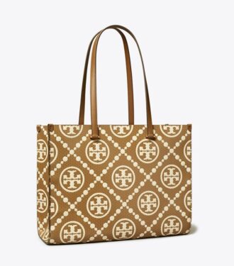Borsa tote con monogramma T in rilievo a contrasto