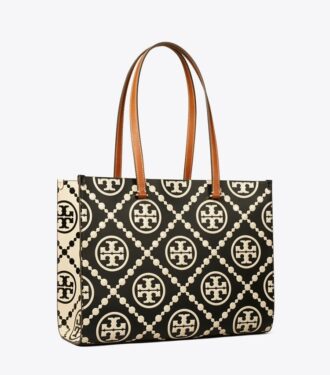 Borsa tote con monogramma T in rilievo a contrasto