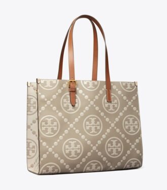 Borsa tote con monogramma T in rilievo a contrasto