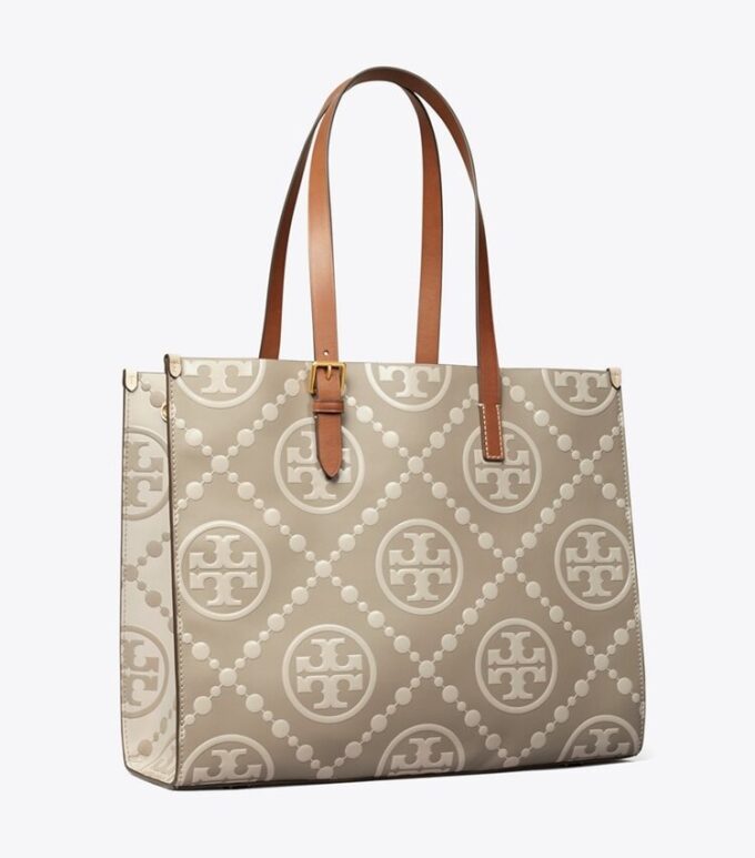 Borsa tote con monogramma T in rilievo a contrasto Borsa tote con monogramma T in rilievo a contrasto