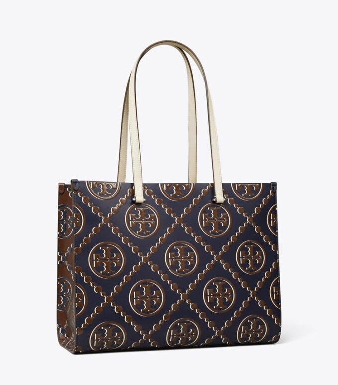 Borsa tote con monogramma T in rilievo a contrasto Borsa tote con monogramma T in rilievo a contrasto
