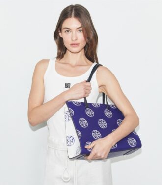 Borsa tote con monogramma T in rilievo a contrasto