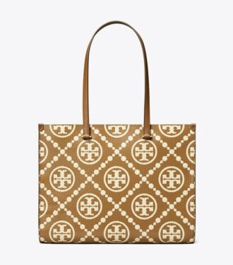Borsa tote con monogramma T in rilievo a contrasto