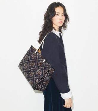 Borsa tote con monogramma T in rilievo a contrasto